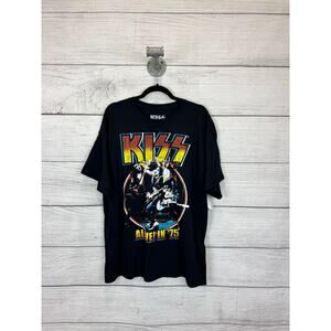 KISS Men's Alive! in '75 Black Graphic Short Sleeve Band Tee Size XL
